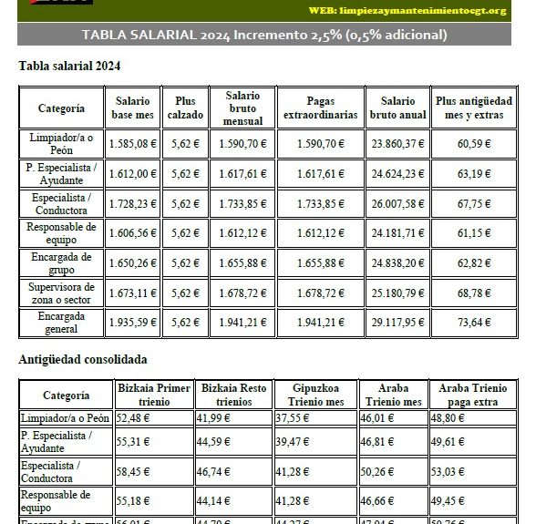 tablas limpieza educacion y upv Bizkaia CGT